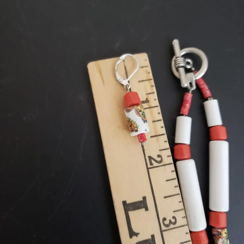 Large Banded Agate / Calcite Pendant Beaded Necklace w/‎ Matching Earrings